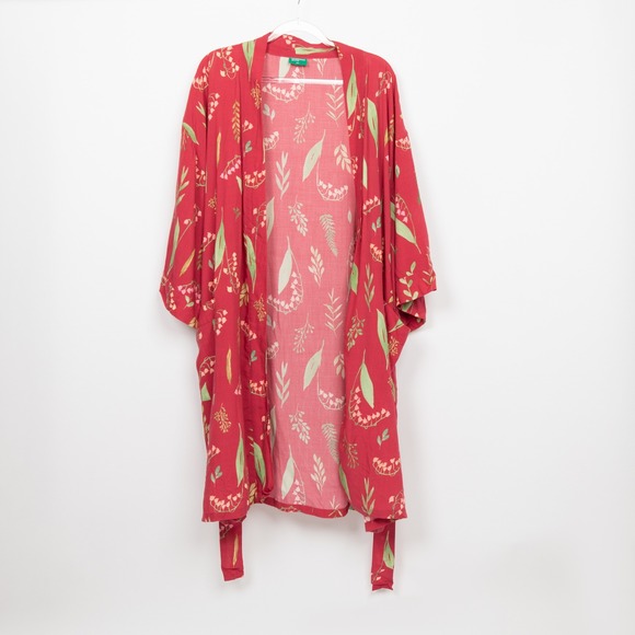 Uncommon Goods Floral Kimono Duster Open‎ Front Lightweight Red M/L - Picture 3 of 11